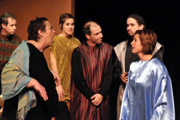Gayle Steigerwald, Jenni Gregory, Michael Shelton, Andy Rabensteine and Sara Rieman in the Phoenix Theatre production of "Oy Vey Maria" (Indianapolis, IN)